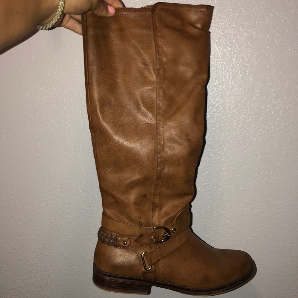 Camel colored knee high boots